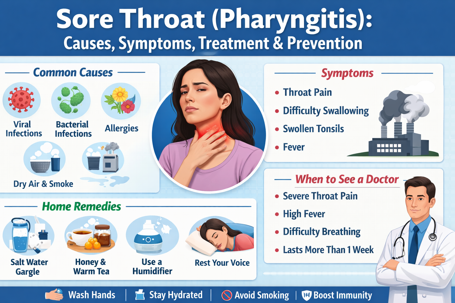 Sore Throat (Pharyngitis): Causes, Symptoms, Treatment and Prevention