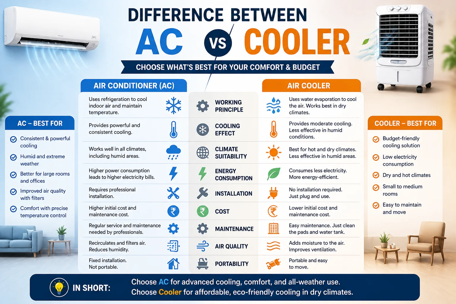 Difference Between AC and Cooler: Complete Guide to Choose the Right Cooling Solution