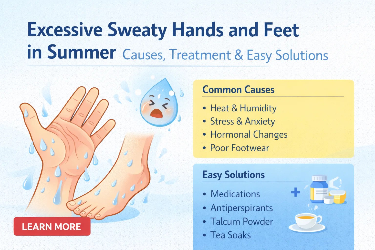 Excessive Sweaty Hands and Feet in Summer: Causes, Treatment & Easy Solutions